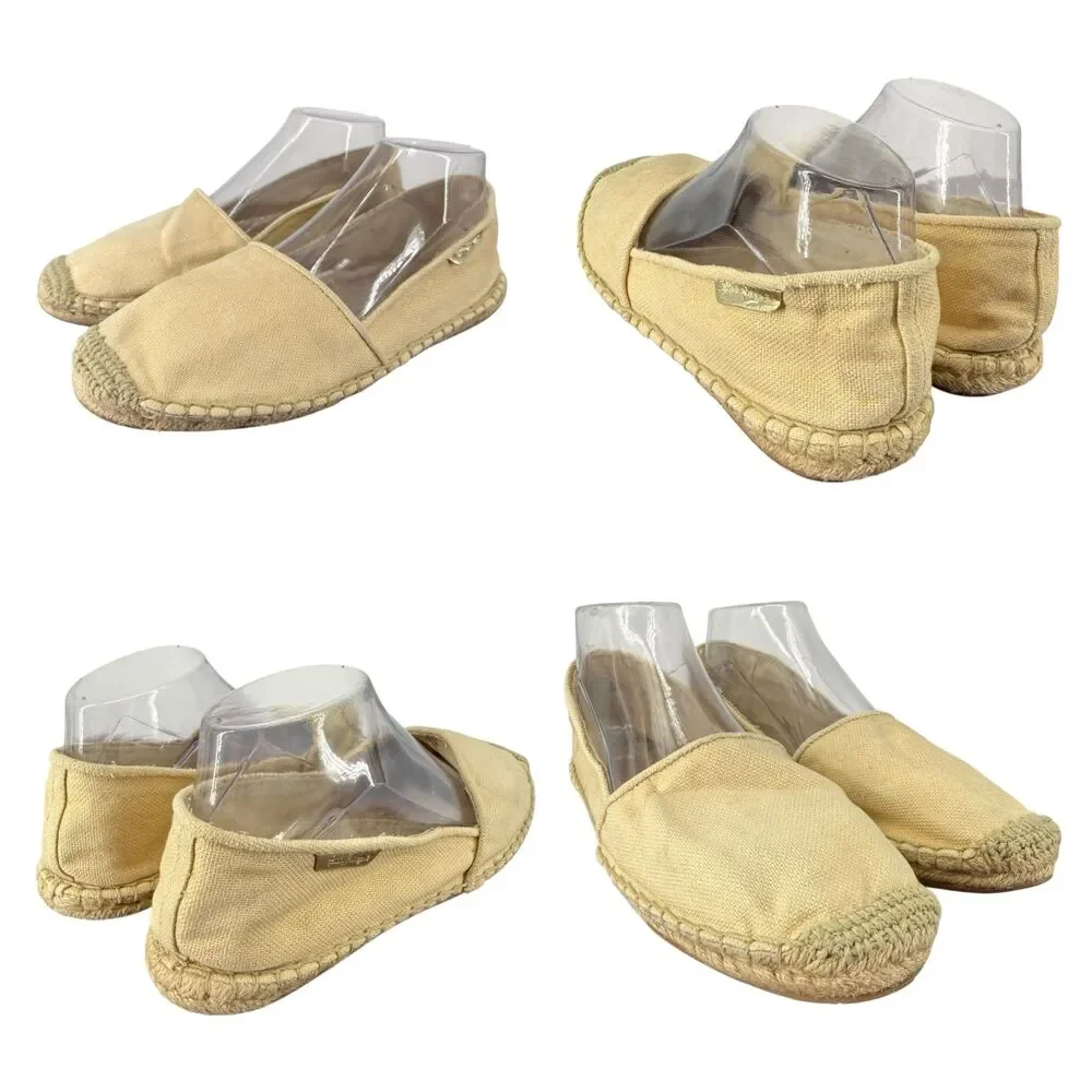 Lilly Pulitzer Lia Espadrille Flats 10 Beige Gold Canvas Slip On Round Toe Jute